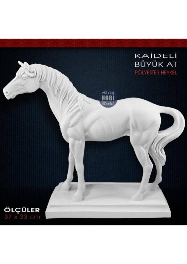 Kaideli Büyük At Heykeli (37x33 cm) Ham Polyester - 1