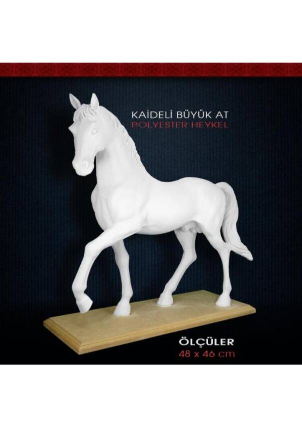 Kaideli Büyük At Heykeli (48x46 cm) Ham Polyester - 1