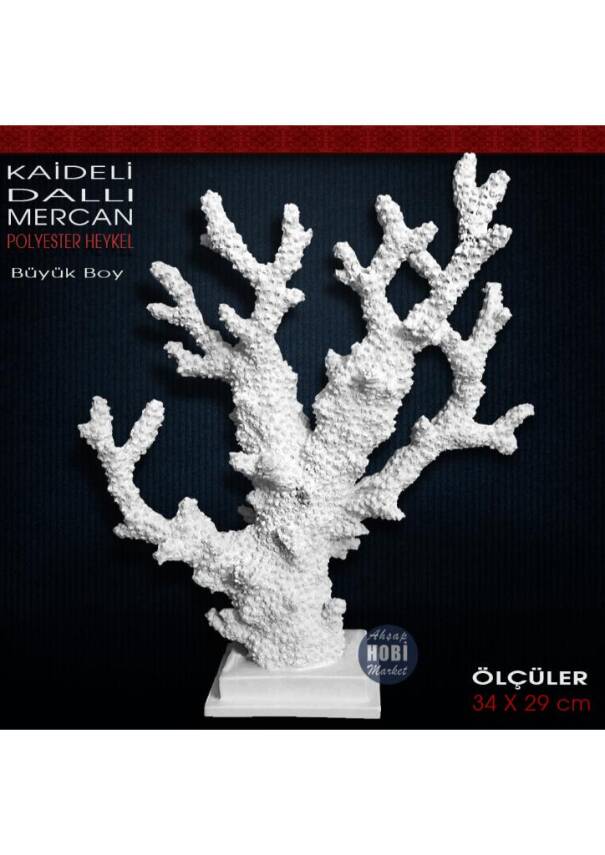 Kaideli Dallı Mercan Heykeli Büyük (34x29 cm) Ham Polyester - 1