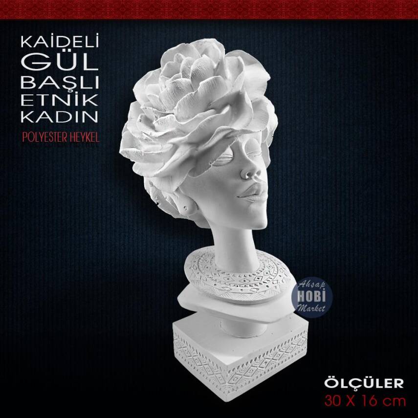 Kaideli Gül Başlı Etnik Kadın Biblo (30x16 cm) Ham Polyester - 2
