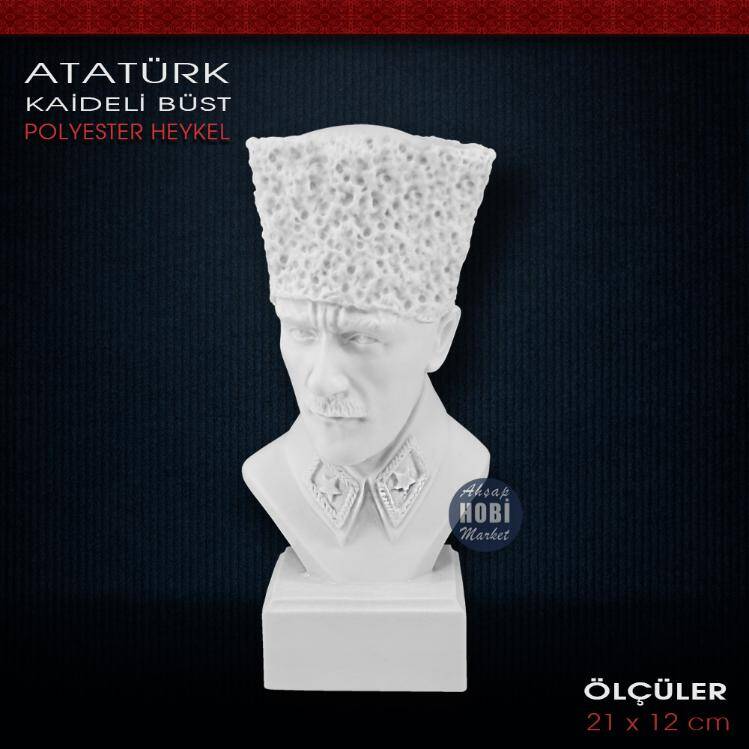 Kaideli Kalpaklı Atatürk Büstü Heykeli (21x12 cm) Ham Polyester HB116 - 1
