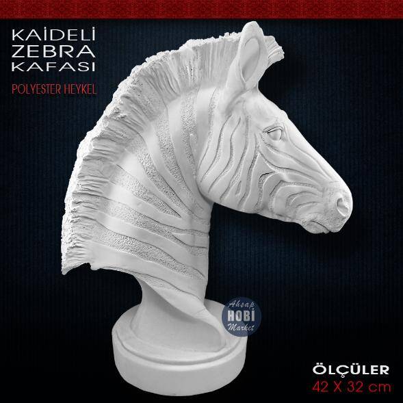 Kaideli Zebra Kafası Heykeli (42x32 cm) Ham Polyester - 1