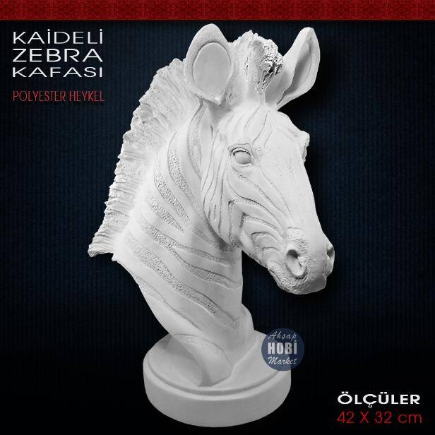 Kaideli Zebra Kafası Heykeli (42x32 cm) Ham Polyester - 2