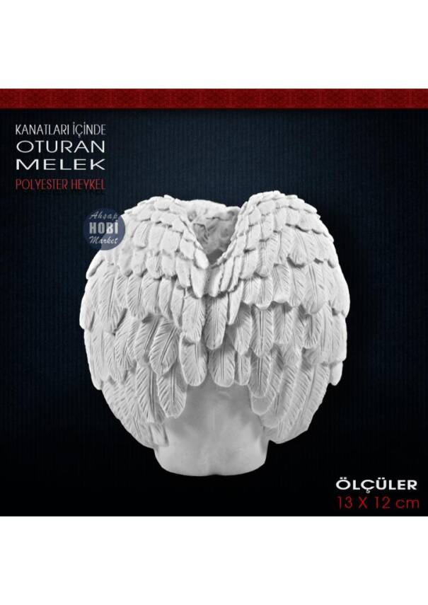 Kanatları İçinde Oturan Melek Biblo (13x12 cm) Ham Polyester - 3