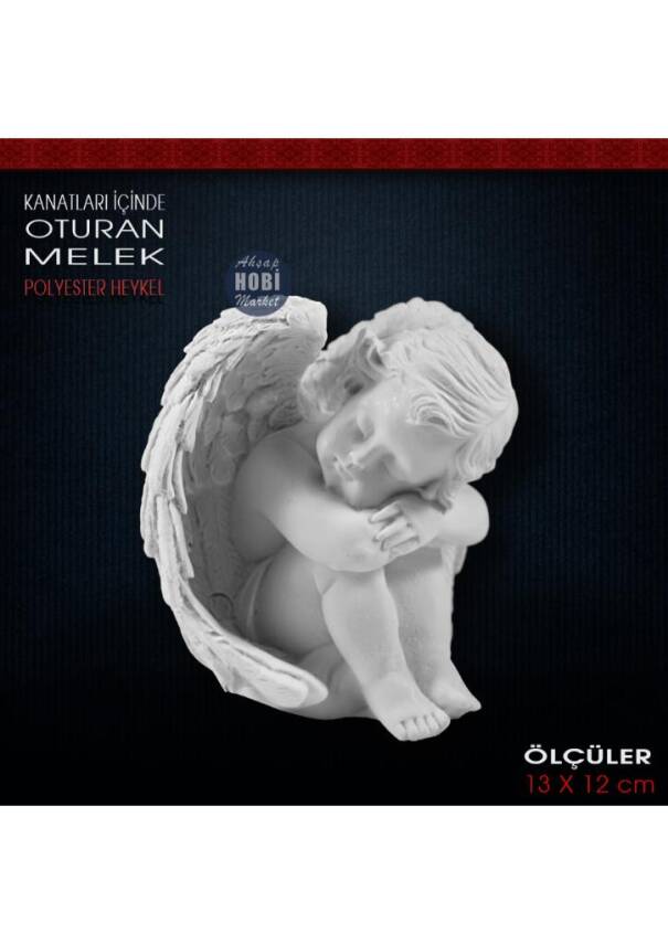 Kanatları İçinde Oturan Melek Biblo (13x12 cm) Ham Polyester - 2