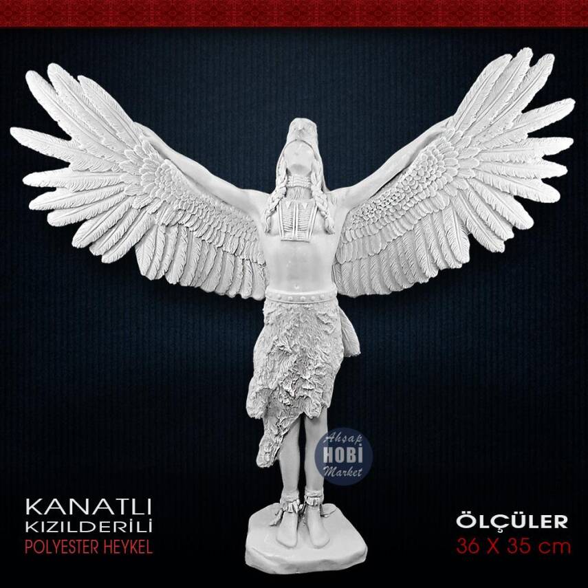 Kanatlı Kızılderili Heykeli (36x35cm) Ham Polyester - 1