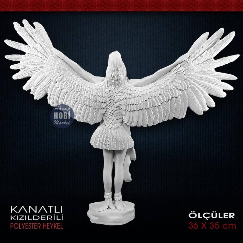 Kanatlı Kızılderili Heykeli (36x35cm) Ham Polyester - 2