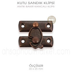 Kancalı Kutu Sandık Klipsi Orta (30x25 mm) Antik Bakır - Tual Hobi Sanat