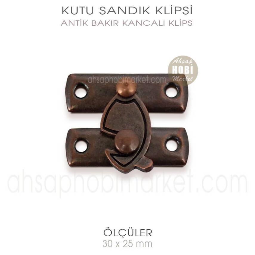 Kancalı Kutu Sandık Klipsi Orta (30x25 mm) Antik Bakır - 1