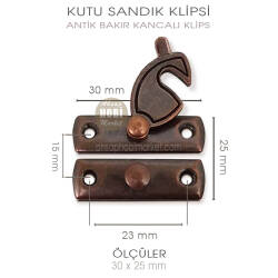 Kancalı Kutu Sandık Klipsi Orta (30x25 mm) Antik Bakır - Tual Hobi Sanat (1)