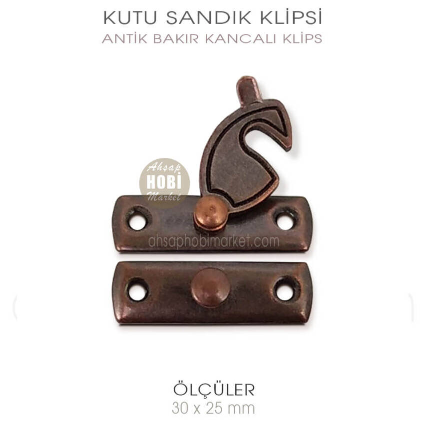 Kancalı Kutu Sandık Klipsi Orta (30x25 mm) Antik Bakır - 3