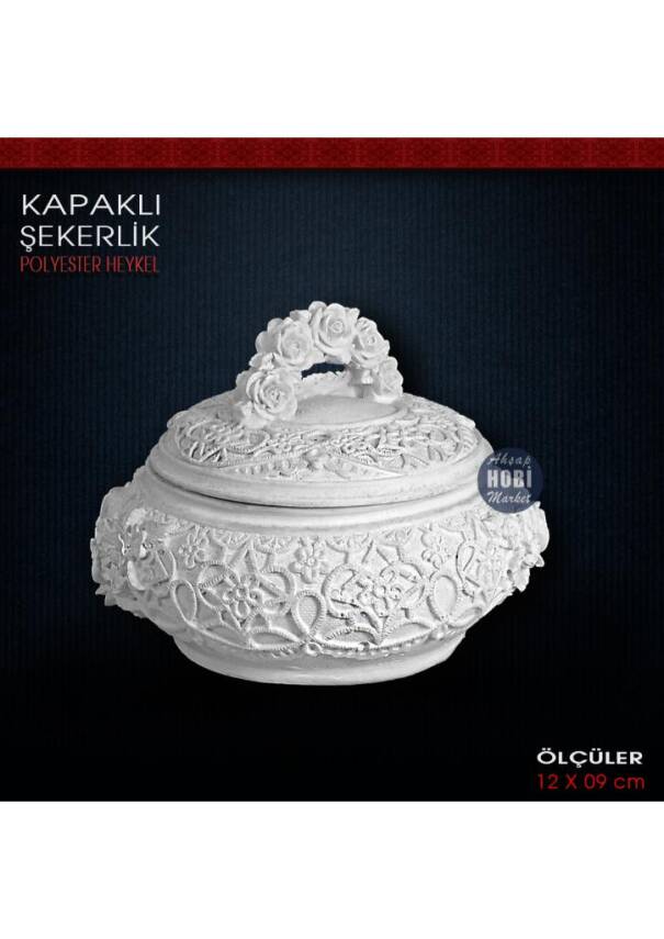 Kapaklı Şekerlik Kutu (12X9 cm) Ham Polyester - 1
