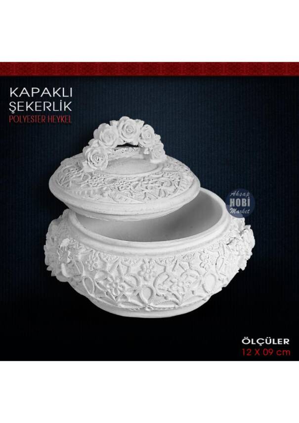 Kapaklı Şekerlik Kutu (12X9 cm) Ham Polyester - 2