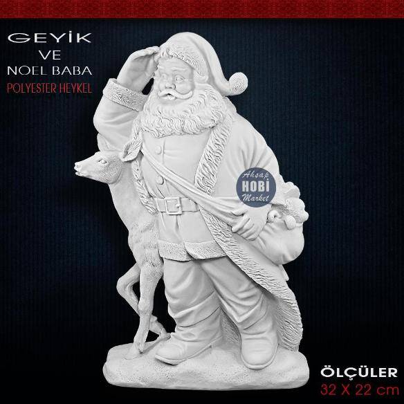 Geyikli Noel Baba Biblo Heykeli (32x22cm) Ham Polyester - 1