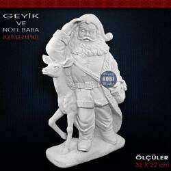 Geyikli Noel Baba Biblo Heykeli (32x22cm) Ham Polyester - Tual Hobi Sanat (1)