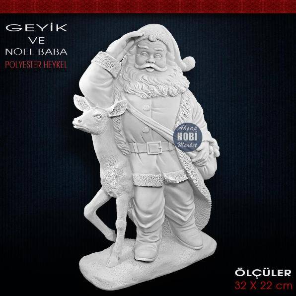 Geyikli Noel Baba Biblo Heykeli (32x22cm) Ham Polyester - 2