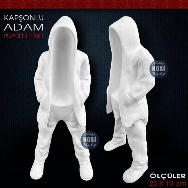 Kapşonlu Adam Biblo Heykel (23x10 cm) Ham Polyester - 1