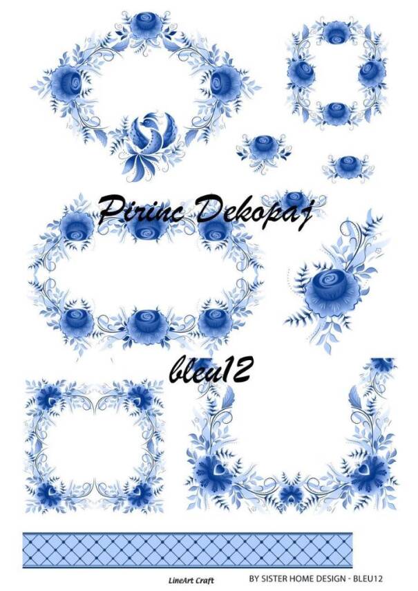 Karışık Mavi Desenli Pirinç Dekopaj Model : BLUE12 - 1