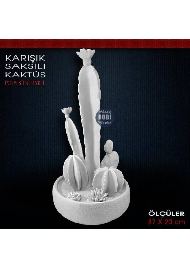 Karışık Saksılı Kaktüsler Biblo (37x20 cm) Ham Polyester - 1
