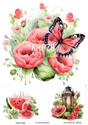 Karpuz ve Kelebek Desenli Pirinç Dekopaj Model : KRPZ08 - Line Art