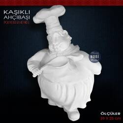 Kaşıklı Ahçıbaşı Heykeli (39x25 cm) Ham Polyester - Tual Hobi Sanat