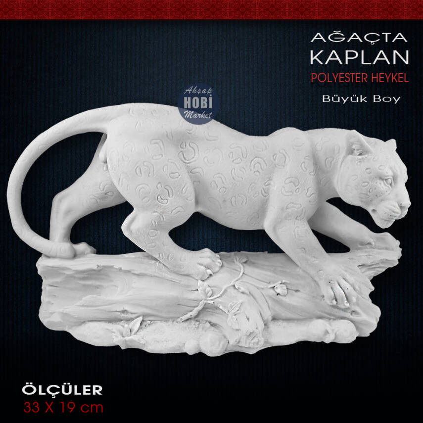 Kayalıklar Üstünde Dev Panter Heykeli (68x44 cm) Ham Polyester - 1