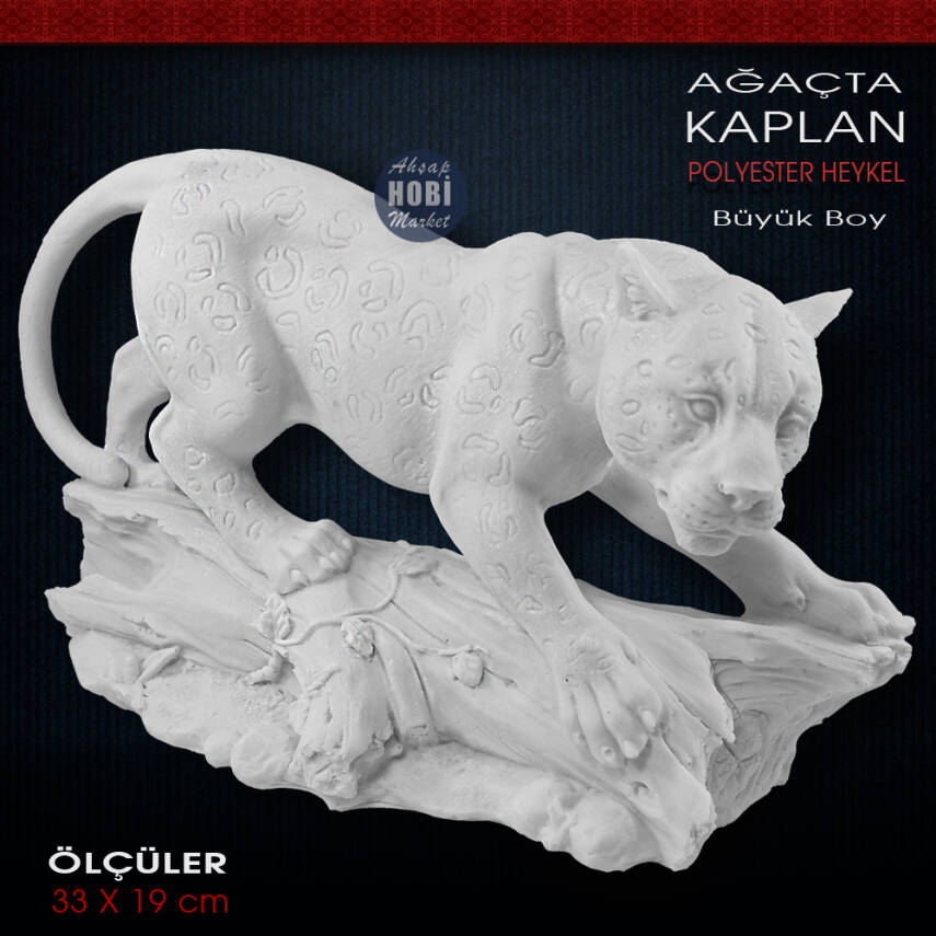 Kayalıklar Üstünde Dev Panter Heykeli (68x44 cm) Ham Polyester - 2