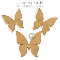 Kelebek Figürleri Seti (3 Parça) Lazer Kesim Ahşap - Tual Hobi Sanat