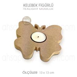 Kelebek Figürlü Tealight Mumluk (13x13 cm) Ham Ahşap - Tual Hobi Craft İst (1)
