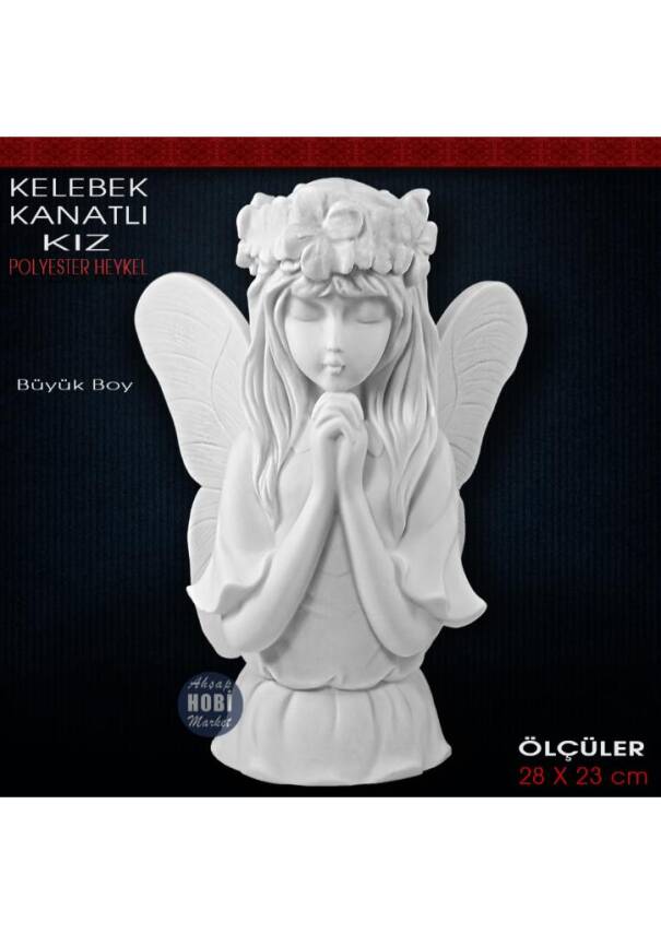 Kelebek Kanatlı Kız Büyük Boy (28x23 cm) Ham Polyester - 1