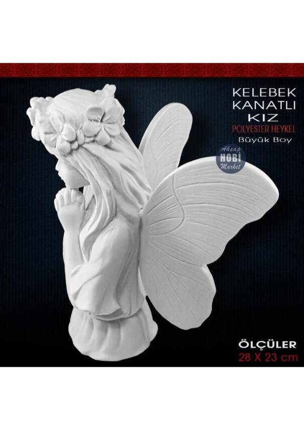 Kelebek Kanatlı Kız Büyük Boy (28x23 cm) Ham Polyester - 2