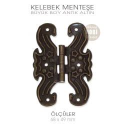 Kelebek Menteşe Antik Altın Büyük Boy (68x49 mm) Vida Hediyeli - Tual Hobi Sanat