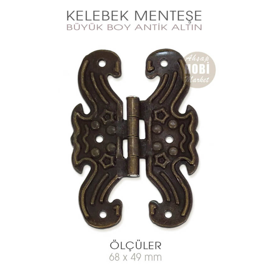 Kelebek Menteşe Antik Altın Büyük Boy (68x49 mm) Vida Hediyeli - 1