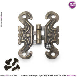 Kelebek Menteşe Antik Altın Küçük (40x33mm) Vidalı - Tual Hobi Sanat