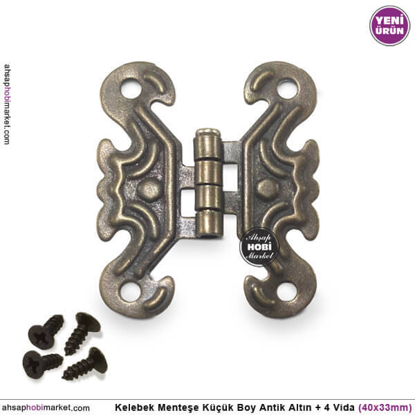 Kelebek Menteşe Antik Altın Küçük (40x33mm) Vidalı - 1