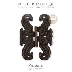 Kelebek Menteşe Antik Bakır Büyük Boy (68x49 mm) Vida Hediyeli - Tual Hobi Sanat