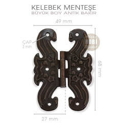 Kelebek Menteşe Antik Bakır Büyük Boy (68x49 mm) Vida Hediyeli - Tual Hobi Sanat (1)