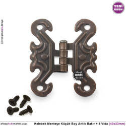 Kelebek Menteşe Antik Bakır Küçük (40x33mm) Vidalı - Tual Hobi Sanat