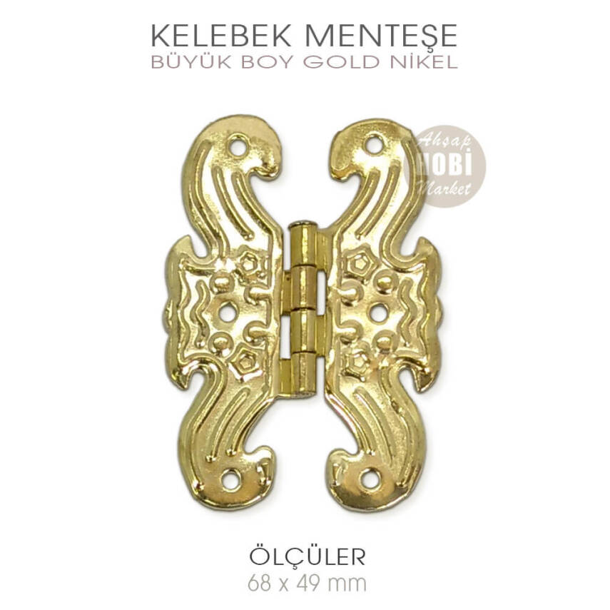Kelebek Menteşe Gold Altın Büyük Boy (68x49 mm) Vida Hediyeli - 1