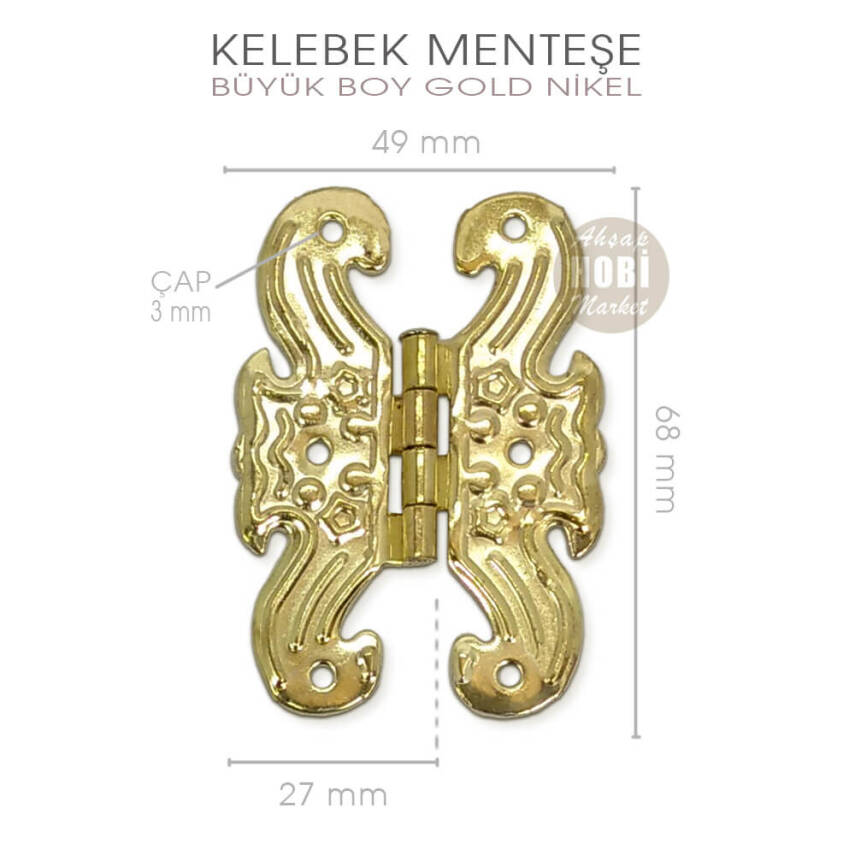 Kelebek Menteşe Gold Altın Büyük Boy (68x49 mm) Vida Hediyeli - 2