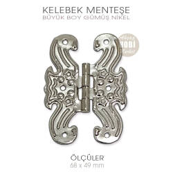 Kelebek Menteşe Gümüş Nikel Büyük Boy (68x49 mm) Vida Hediyeli - Tual Hobi Sanat