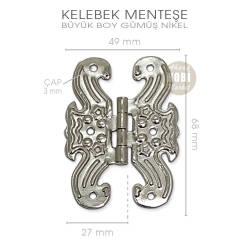Kelebek Menteşe Gümüş Nikel Büyük Boy (68x49 mm) Vida Hediyeli - Tual Hobi Sanat (1)