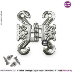 Kelebek Menteşe Gümüş Rengi Küçük (40x33mm) Vidalı - Tual Hobi Sanat