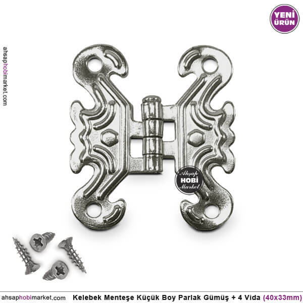 Kelebek Menteşe Gümüş Rengi Küçük (40x33mm) Vidalı - 1