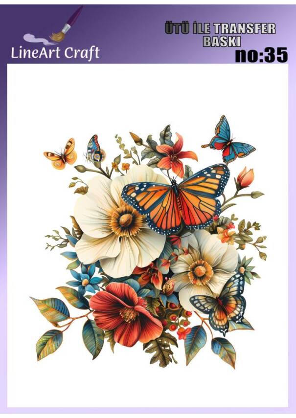 Kelebek ve Çiçek Desenli Kumaş Transfer Kağıdı LNT-K035 (20x20 cm) - 1