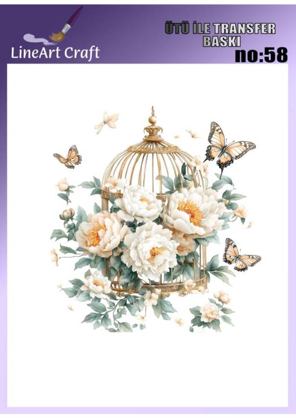 Kelebek ve Çiçek Desenli Kumaş Transfer Kağıdı LNT-K058 (20x20 cm) - 1