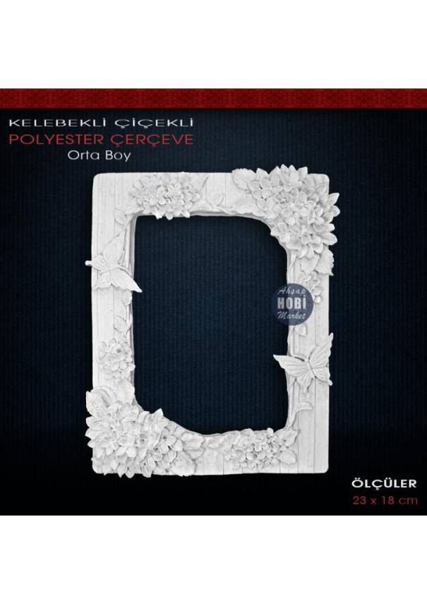Kelebekli Çiçekli Çerçeve Orta Boy (23X18cm) Ham Polyester - 1