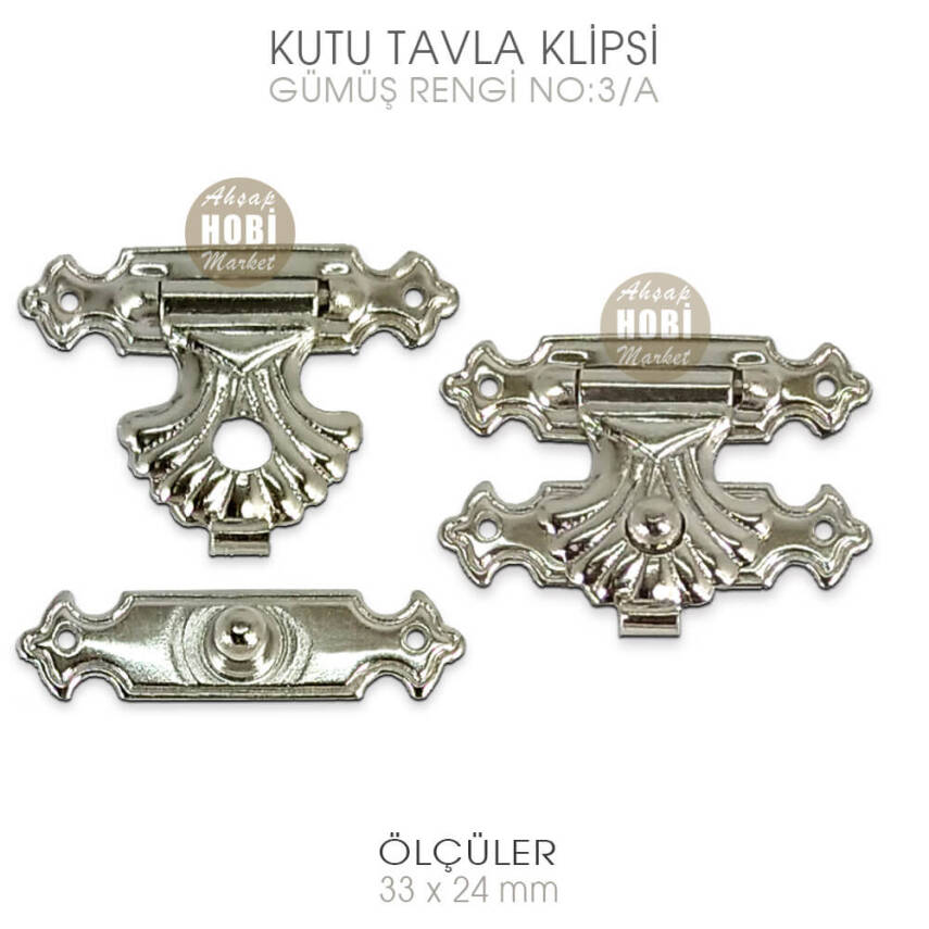 Kutu Tavla Klipsi No 3A Gümüş (33x24 mm) Orta Boy - 1