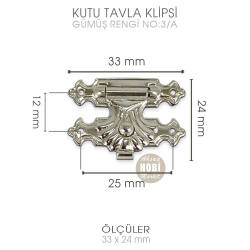 Kutu Tavla Klipsi No 3A Gümüş (33x24 mm) Orta Boy - Tual Hobi Sanat (1)