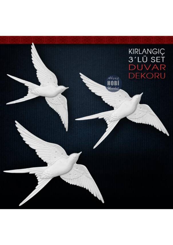 Kırlangıç Kuşları Seti Duvar Süsü (3 Parça) Ham Polyester - 1